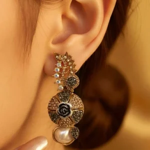 Elegant Rose & Pearl Statement Earrings - pro#1, rs.1200 (2nd pic).webp