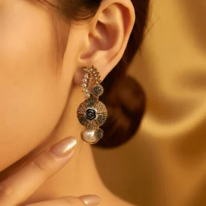 Elegant Rose & Pearl Statement Earrings - pro#1, rs.1200.webp