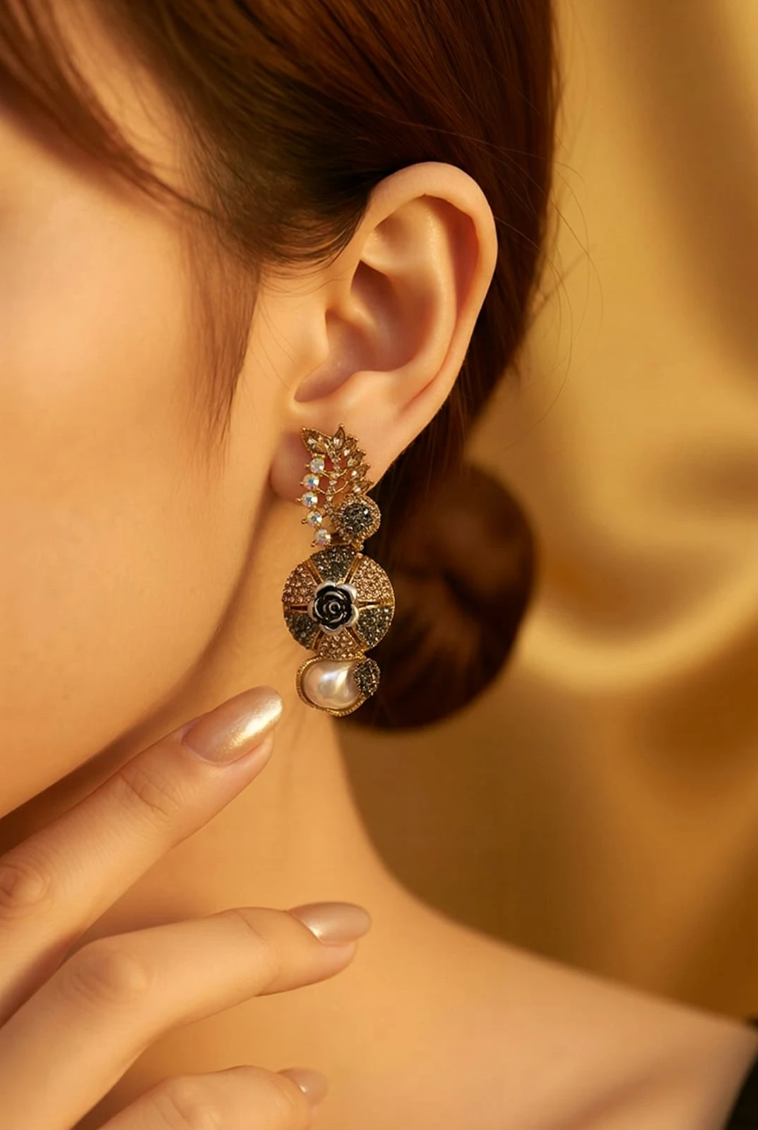 Elegant Rose & Pearl Statement Earrings – pro#1, rs.1200.webp