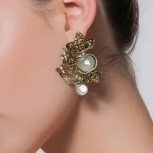 Classic Golden Filigree Pearl Drop Earrings - pro#10, rs.800 (2nd pic).webp