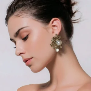 Classic Golden Filigree Pearl Drop Earrings - pro#10, rs.800.webp