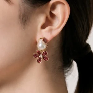 Ruby Flower & Pearl Drop Earrings - pro#11, rs.750 (2nd pic).webp