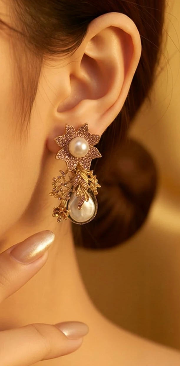 Golden Starburst Floral Pearl Earrings – pro12, rs.1550 (2nd pic).webp