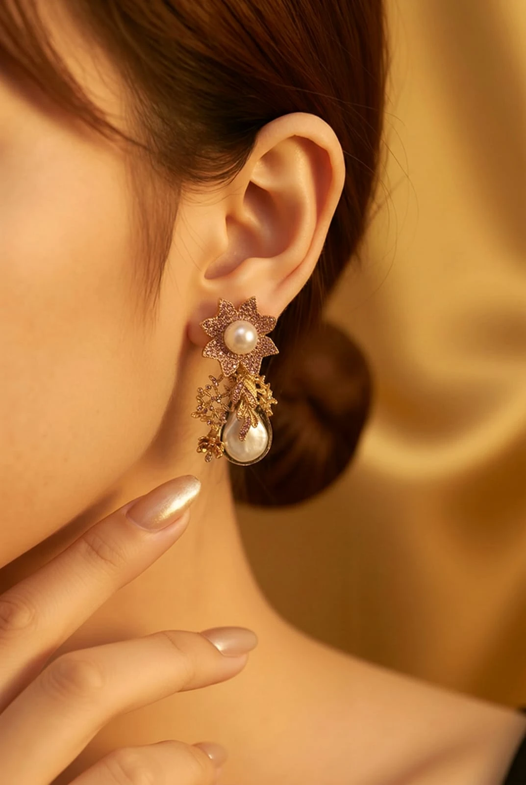 Golden Starburst Floral Pearl Earrings – pro12, rs.1550.webp