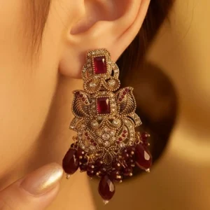 Traditional Ruby Bead Statement Earrings - pro#13, rs.1100 (2nd pic).webp