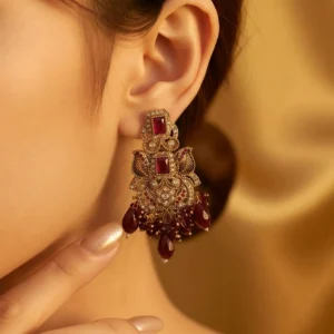 Traditional Ruby Bead Statement Earrings - pro#13, rs.1100.webp