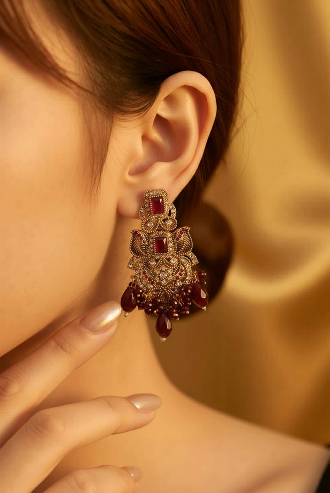 Traditional Ruby Bead Statement Earrings – pro#13, rs.1100.webp