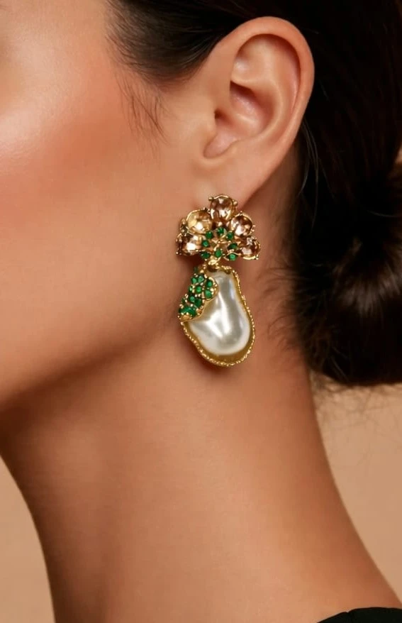 Emerald Vine Baroque Pearl Earrings – pro#14, rs.1050 (2nd pic).webp