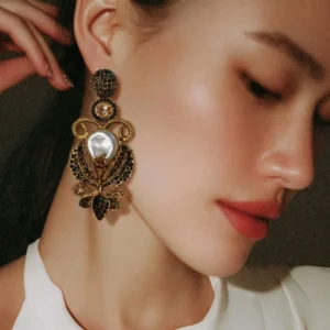 Vintage Chandelier Black Stone & Pearl Earrings - pro#3, rs.1800.webp