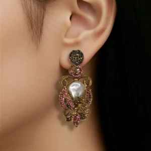 Shimmering Ruby & Pearl Chandelier Earrings - pro#4, rs.1650.webp