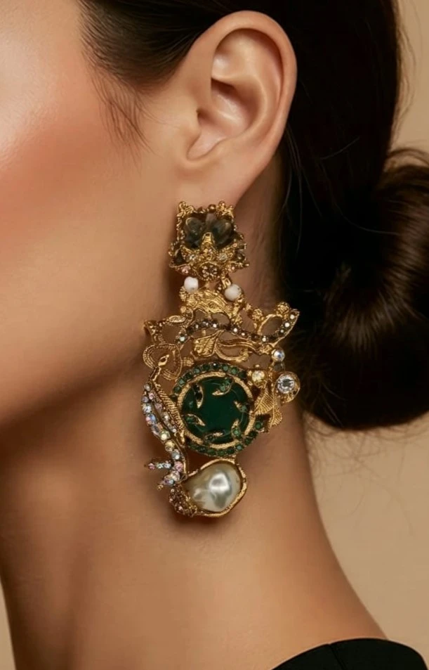 Majestic Emerald & Baroque Pearl Statement Earrings – pro#5, rs.2000 (2nd pic).webp