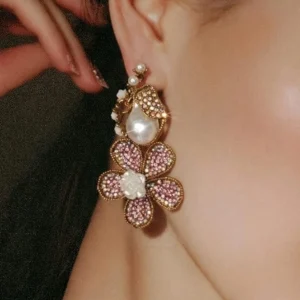 Enchanting Pink Floral Pearl Drop Earrings - pro#6, rs.1600 (2nd pic).webp