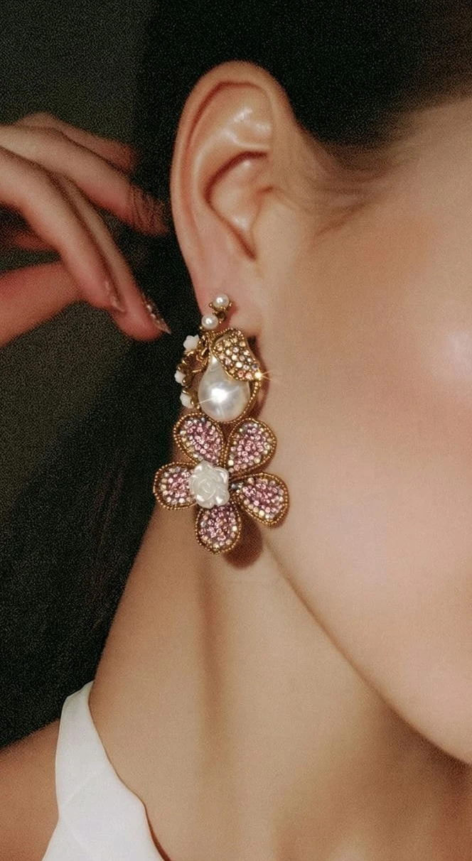 Enchanting Pink Floral Pearl Drop Earrings – pro#6, rs.1600 (2nd pic).webp