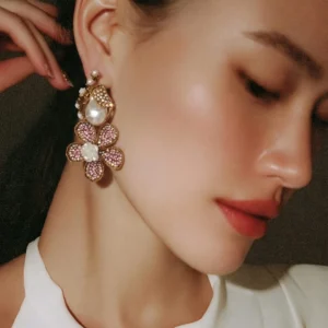 Enchanting Pink Floral Pearl Drop Earrings - pro#6, rs.1600.webp