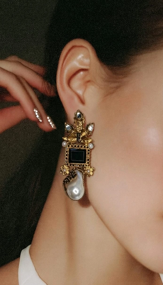 Art Deco Onyx & Pearl Statement Earrings – pro#8, rs.1550 (2nd pic).webp