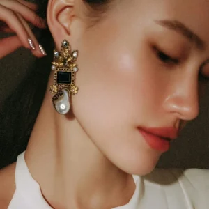 Art Deco Onyx & Pearl Statement Earrings - pro#8, rs.1550.webp
