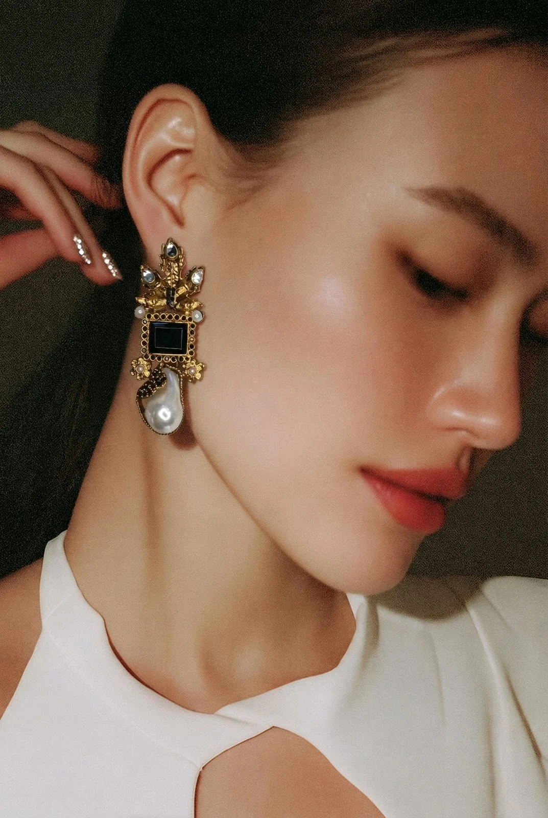 Art Deco Onyx & Pearl Statement Earrings – pro#8, rs.1550.webp